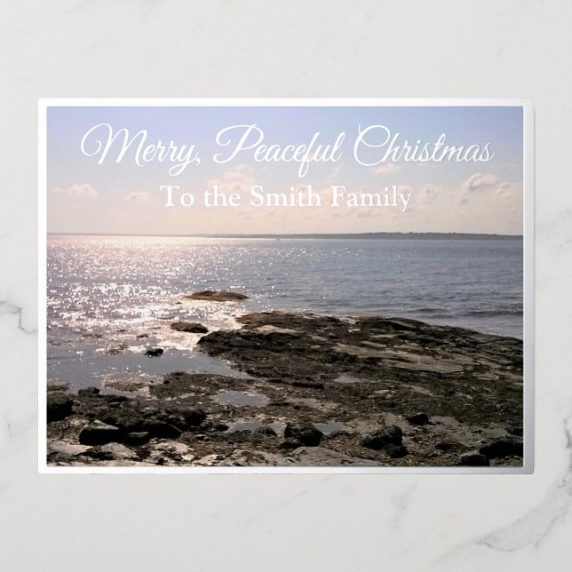 Photo of Peaceful Atlantic Ocean Christmas Foil Holiday Postcard (Front)