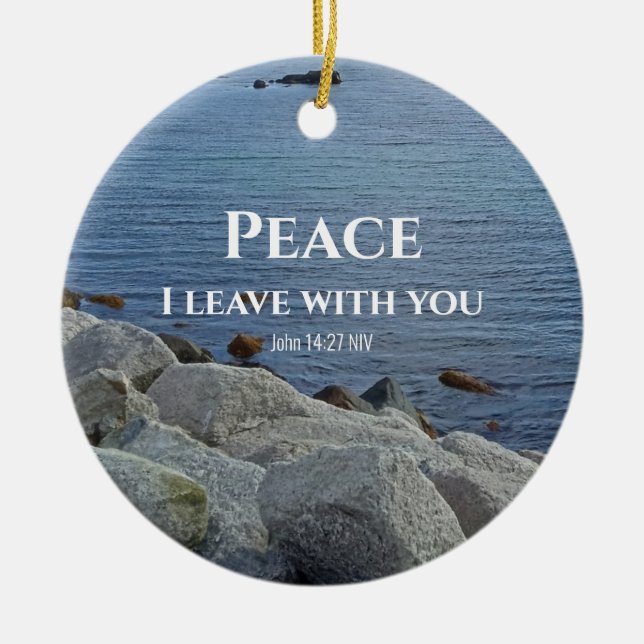 Photo of Peaceful Blue Atlantic Ocean Bible Verse Ceramic Ornament (Front)
