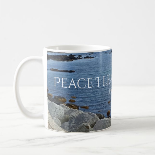 Photo of Peaceful Blue Atlantic Ocean Bible Verse Coffee Mug (Left)