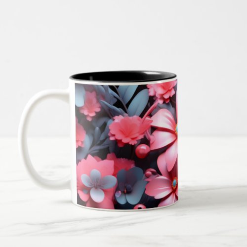 Photo of pink and blue flowers Two_Tone coffee mug