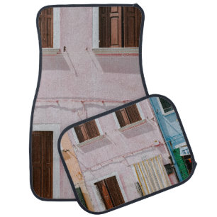 PHOTO OF PINK BUILDING WITH YELLOW DOOR CURTAIN CAR FLOOR MAT