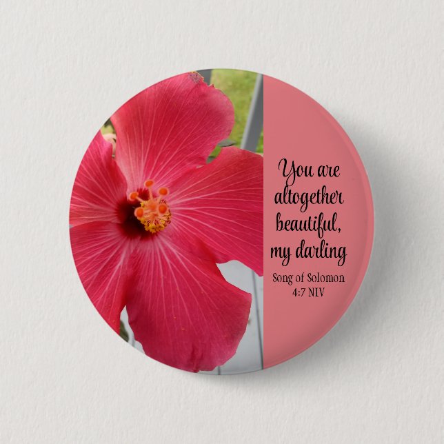 Photo of Pink Flower Song of Solomon Bible Verse Button (Front)