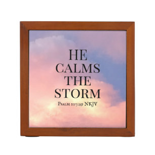 Photo of Pink Sky He Calms the Storm Bible Verse Desk Organizer