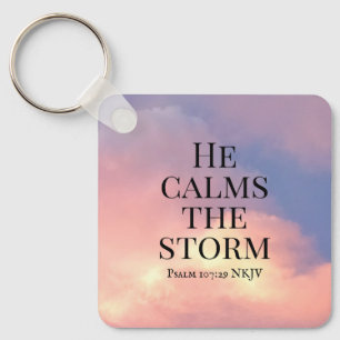 Photo of Pink Sky He Calms the Storm Bible Verse Keychain