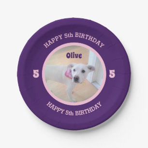 Photo of Puppy Dog Purple and Pink Birthday 5 Paper Plates