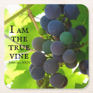 Photo of Purple Grapes Gospel of John Bible Verse Square Paper Coaster