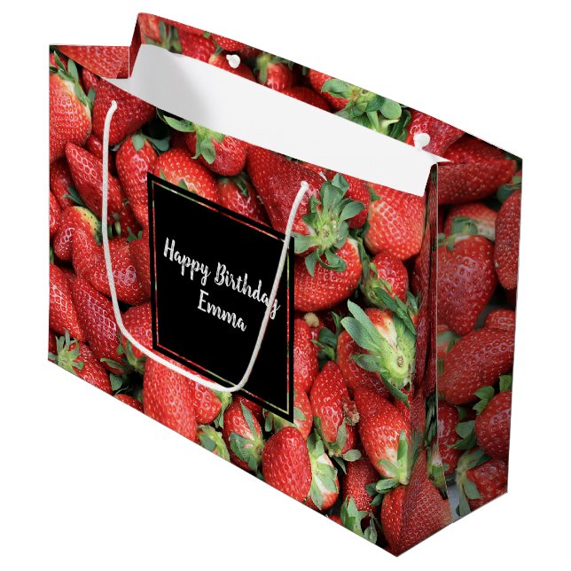 Photo of Red Juicy Strawberries Birthday Large Gift Bag (Front Angled)