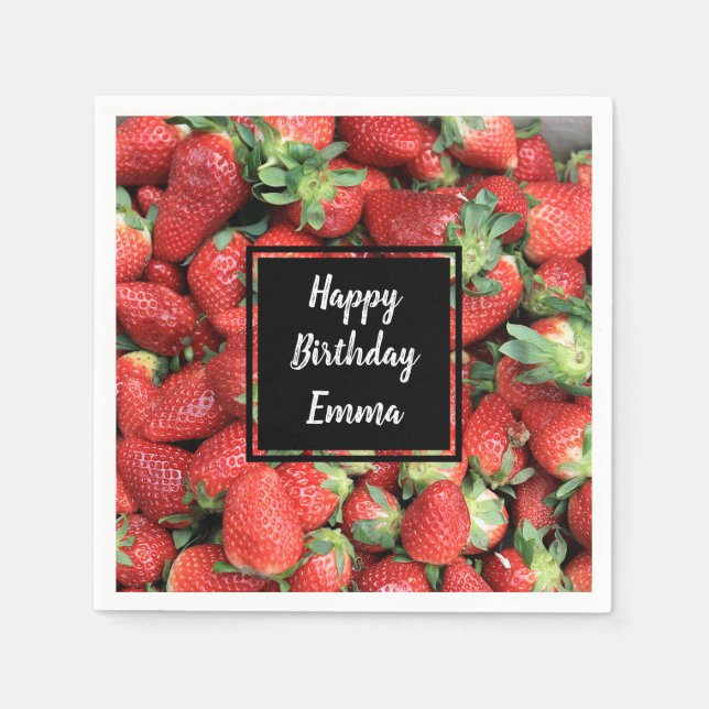 Photo of Red Juicy Strawberries Birthday Napkins (Front)