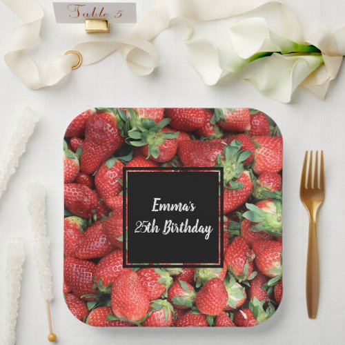 Photo of Red Juicy Strawberries Birthday Paper Plates