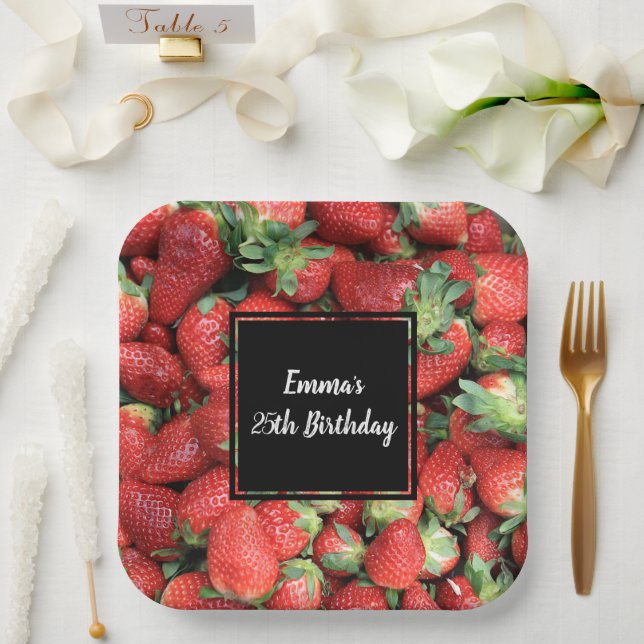 Photo of Red Juicy Strawberries Birthday Paper Plates (Wedding)