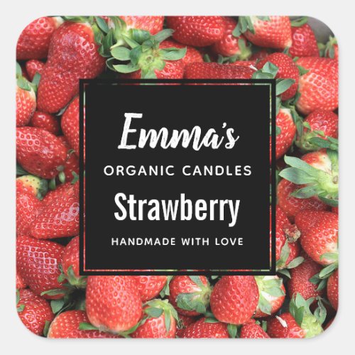 Photo of Red Juicy Strawberries Candle Business Square Sticker