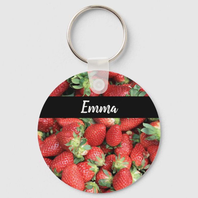 Photo of Red Juicy Strawberries Keychain (Front)