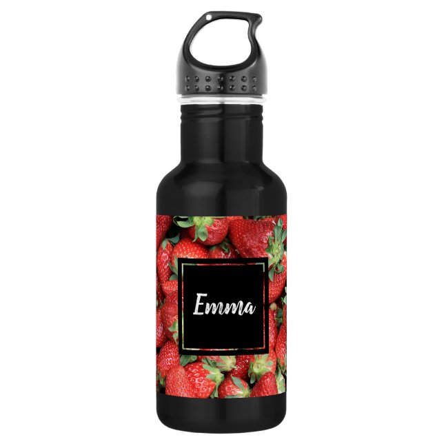 Photo of Red Juicy Strawberries Stainless Steel Water Bottle (Front)