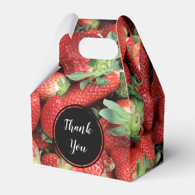 Photo of Red Juicy Strawberries  Thank You Favor Boxes (Front Side)