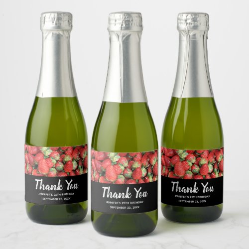 Photo of Red Juicy Strawberries  Thank You Sparkling Wine Label