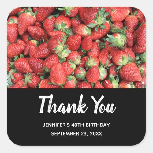 Photo of Red Juicy Strawberries  Thank You Square Sticker