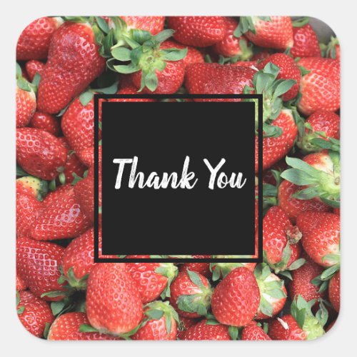 Photo of Red Juicy Strawberries  Thank You Square Sticker