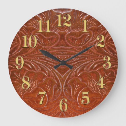 Photo of Rustic Tooled Leather_Look Design Large Clock