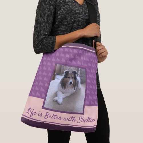 Photo of Shetland Sheepdog on Purple and Pink Crossbody Bag