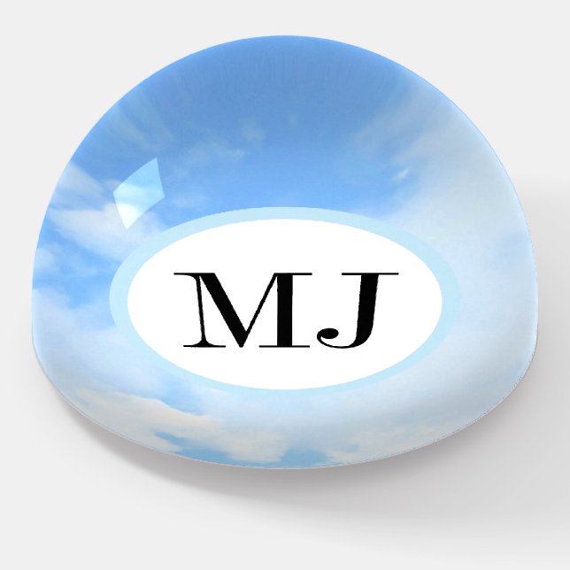 Photo of Sky Simple Monogram Blue Paperweight (Angled)