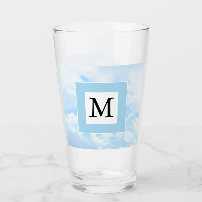Photo of Soft Blue Sky Custom Single Initial Glass (Front)
