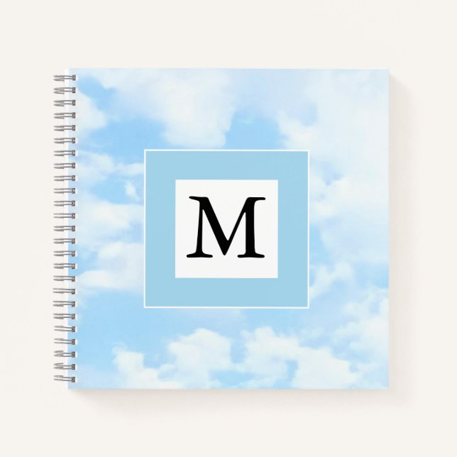 Photo of Soft Blue Sky Custom Single Initial Notebook (Front)