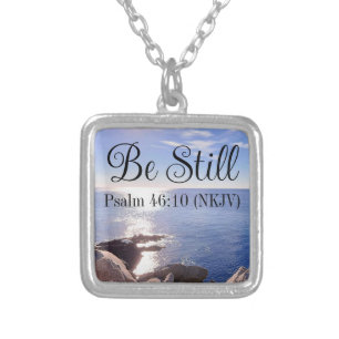 Photo of Still Blue Ocean Bible Verse Christian Silver Plated Necklace