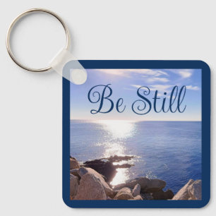 Photo of Still Blue Ocean Bible Verse Custom Name Keychain
