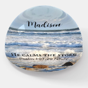 Photo of Stormy Sea He Calms the Storm Bible Verse Paperweight