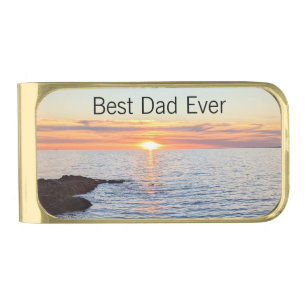 Photo of Sunset on Ocean Best Dad Ever Gold Finish Money Clip
