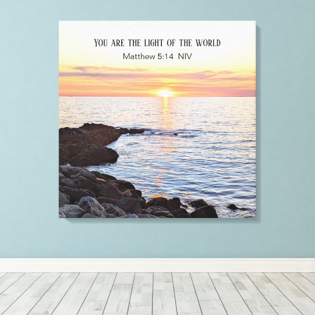 Photo of Sunset on Ocean Bible Verse Canvas Print (Insitu(Wood Floor))