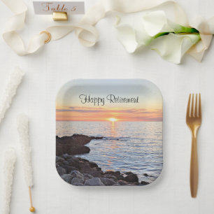 Photo of Sunset Over Ocean Happy Retirement Party Paper Plates