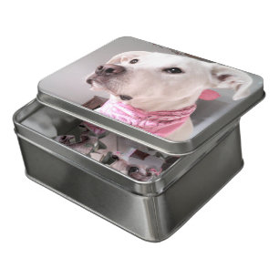 Photo of Sweet Cute White Puppy Dog Wearing Pink Jigsaw Puzzle