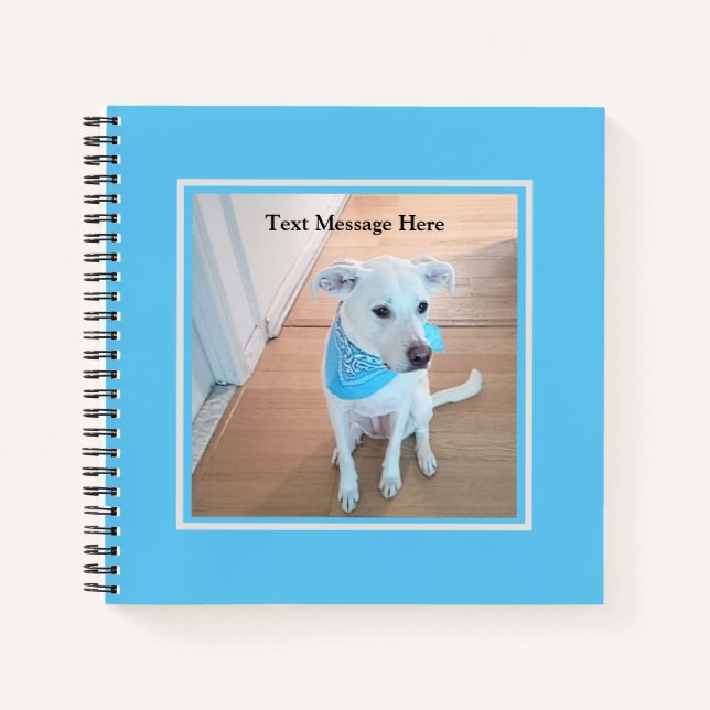 Photo of Sweet White Puppy Dog in Baby Blue Scarf Notebook (Front)