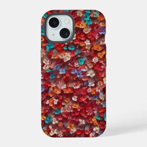 Photo of tiny red blue and white flowers iPhone 15 case