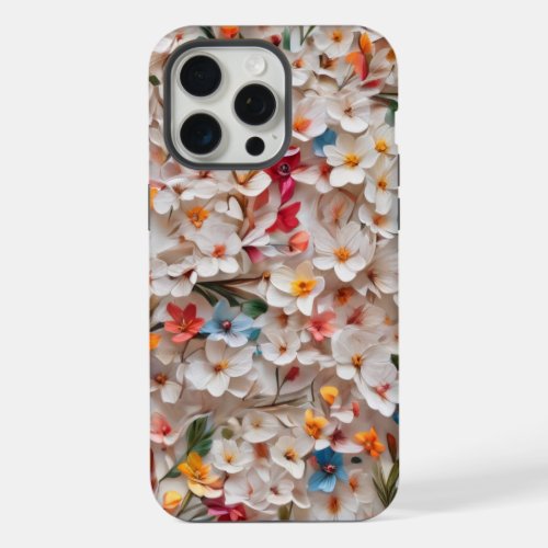 Photo of tiny white blue and pink flowers iPhone 15 pro max case