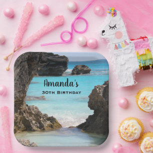 Photo of Tropical Island Coast & Sea Birthday Paper Plates