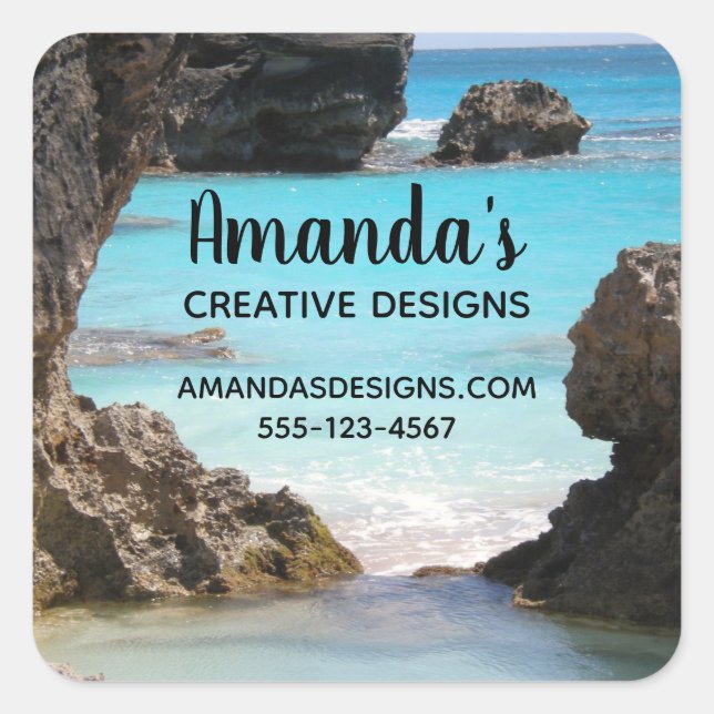 Photo of Tropical Island Coast & Sea Business Square Sticker (Front)