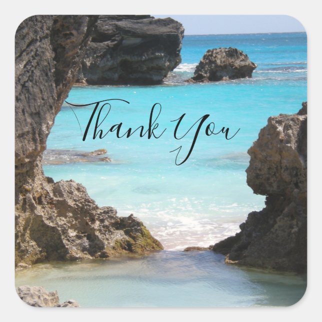 Photo of Tropical Island Coast & Sea Thank You Square Sticker (Front)