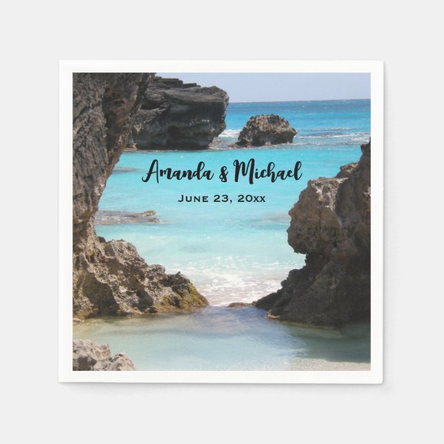 Photo of Tropical Island Coast & Sea Wedding Napkins (Front)