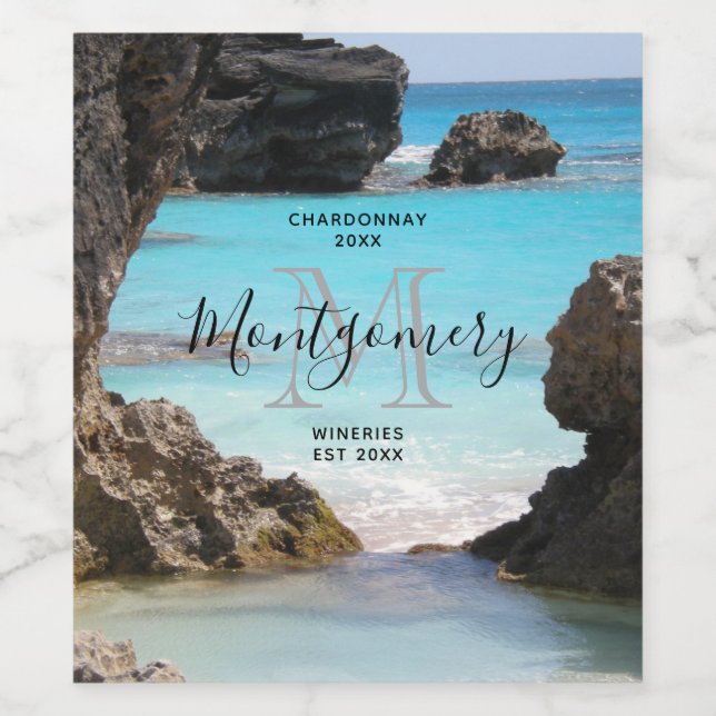 Photo of Tropical Island Coast & Sea Wine Making Wine Label (Single Label)