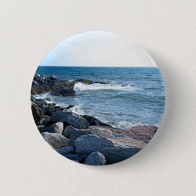 Photo of Wavy Atlantic Ocean Blue Button (Front)