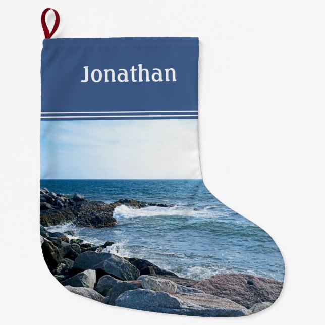 Photo of Wavy Atlantic Ocean Blue Large Christmas  Stocking (Front)