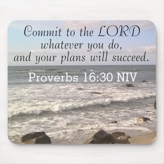 Photo of Wavy Ocean Shore Proverbs Bible Verse Mouse Pad (Front)