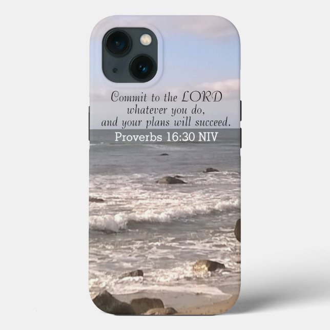 Photo of Wavy Ocean Shore Proverbs Bible Verse Sea Case-Mate iPhone Case (Back)