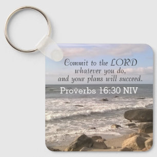 Photo of Wavy Ocean Shore Proverbs Bible Verse Sea Keychain