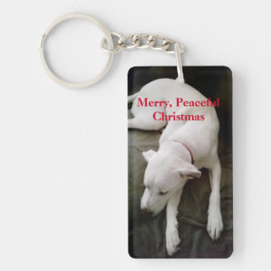 Photo of White Puppy Dog Peacefully taking a Nap Keychain