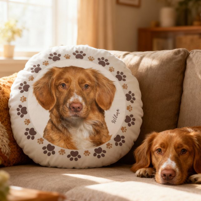 Photo of your pet | personalized round round pillow (rundes Kissen -Pfötchenumrandung  , personalisierbar mit dem Foto deines Haustieres )