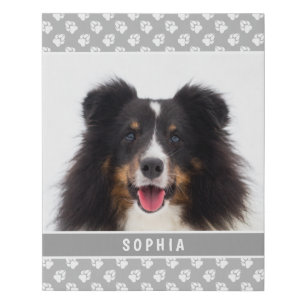 Photo Of Your Pet With Paws On Gray & Pet's Name Faux Canvas Print