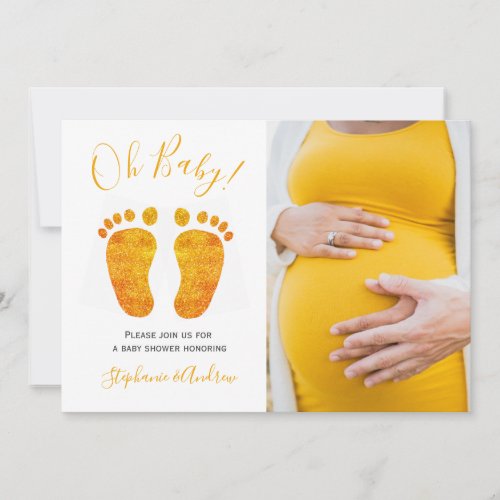  Photo Oh Baby Gold Feet Couples Baby Shower Invitation